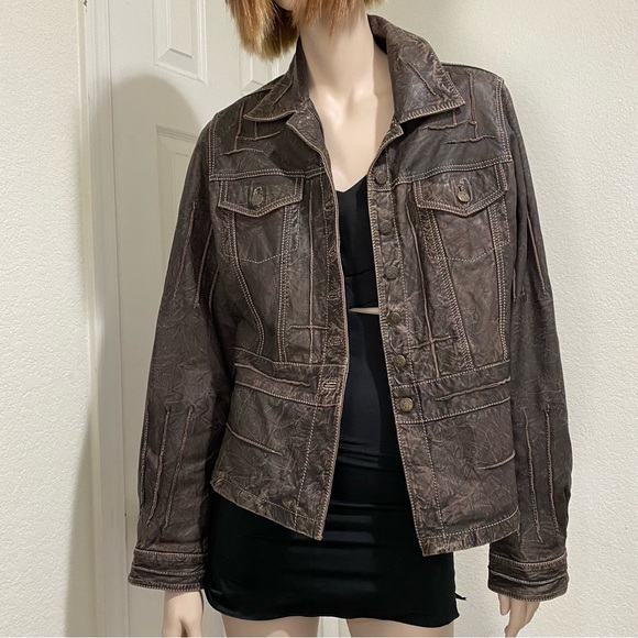 SCULLY Genuine Leather Brown Vintage Look Distressed Topstitch Leather Jacket - Picture 2 of 14